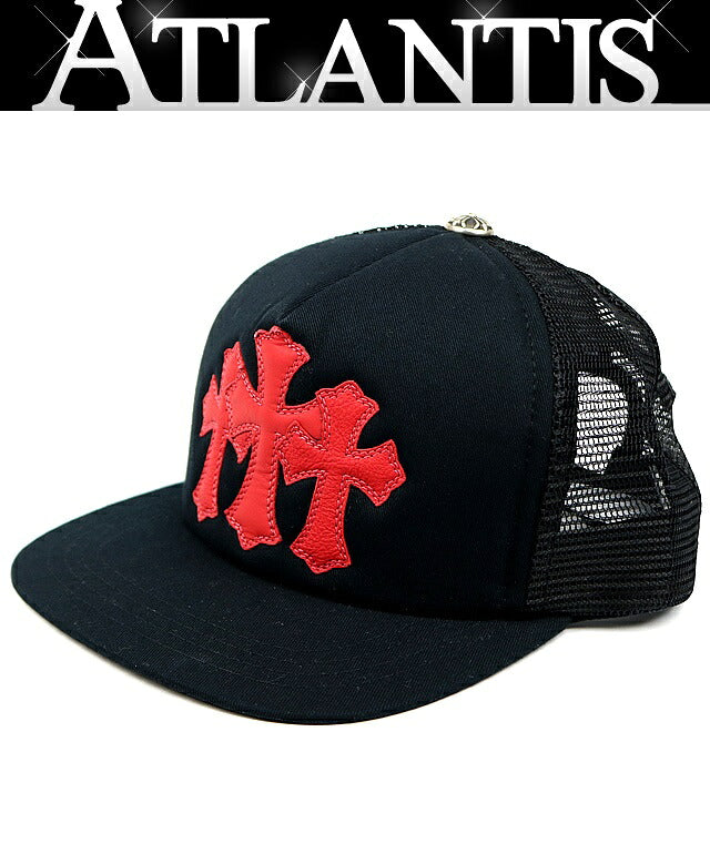 CHROME HEARTS Cemetery Cross Patch Trucker Hat Black/Red