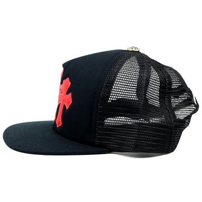 CHROME HEARTS Cemetery Cross Patch Trucker Hat Black/Red