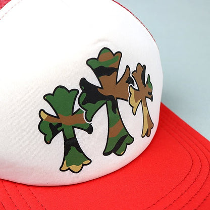 CHROME HEARTS 3 Cross Camo Red/White Trucker Cap