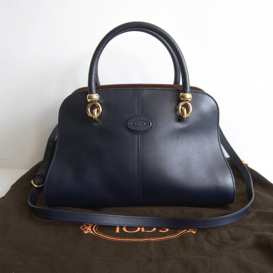 TOD'S Sella Navy Leather 2-Way Shoulder Bag Size ONE SIZE