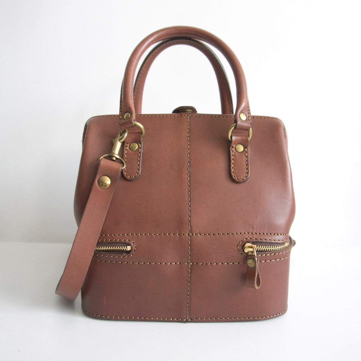 HERZ Brown Leather 2-Way Shoulder Kiss-Lock Size ONE SIZE