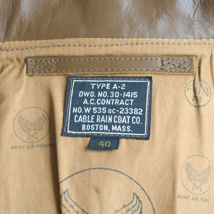 CABLE RAIN A-2 Flight Jacket Horsehide Leather Size XXS