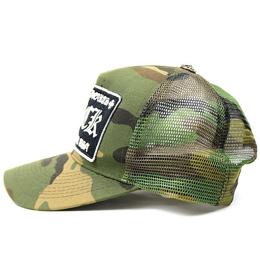 CHROME HEARTS Camo "FUCK" Patch Silver Trucker Cap