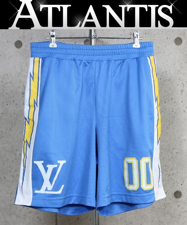 LOUIS VUITTON Logo Mesh Shorts Blue Size M