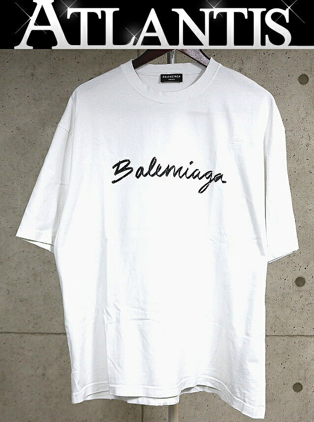 BALENCIAGA Logo Short Sleeve T-Shirt White Size L