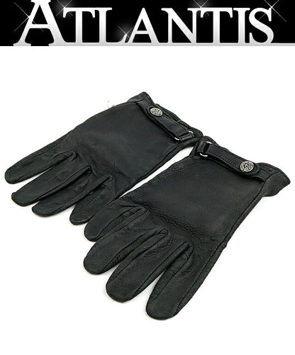 CHROME HEARTS Horseshoe Button Leather Gloves Black
