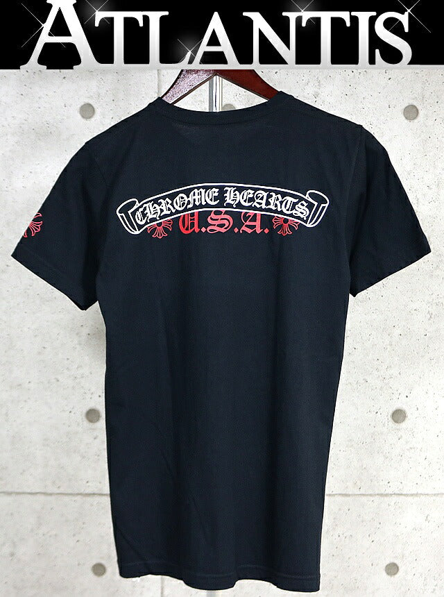 CHROME HEARTS Scroll Label USA Cotton T-Shirt Black Size S