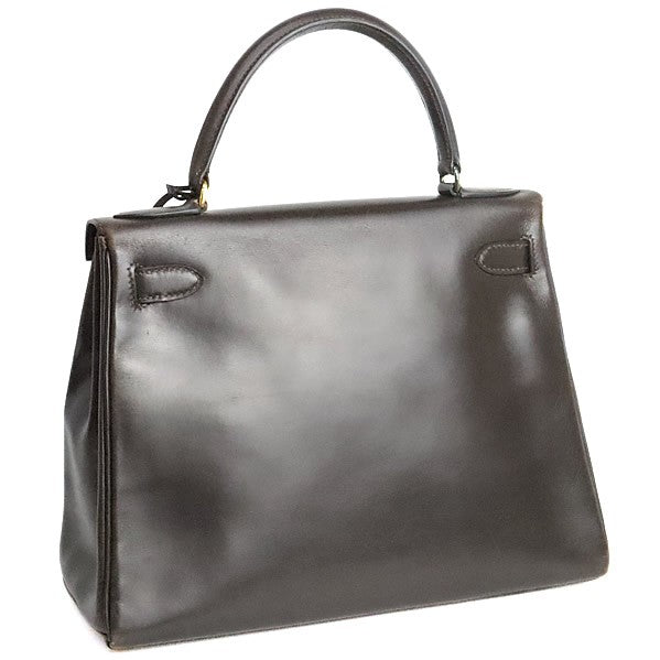HERMES Vintage Kelly 28 Box Calf Brown Bag