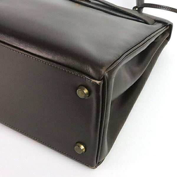 HERMES Vintage Kelly 28 Box Calf Brown Bag