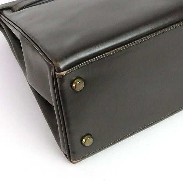 HERMES Vintage Kelly 28 Box Calf Brown Bag