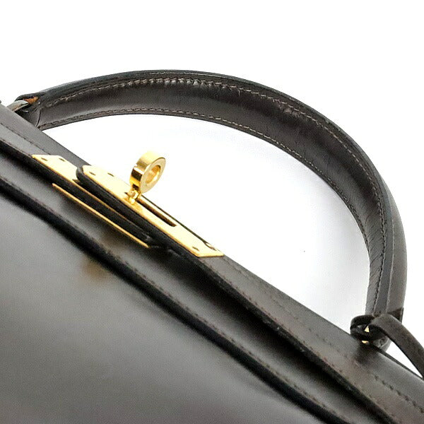 HERMES Vintage Kelly 28 Box Calf Brown Bag