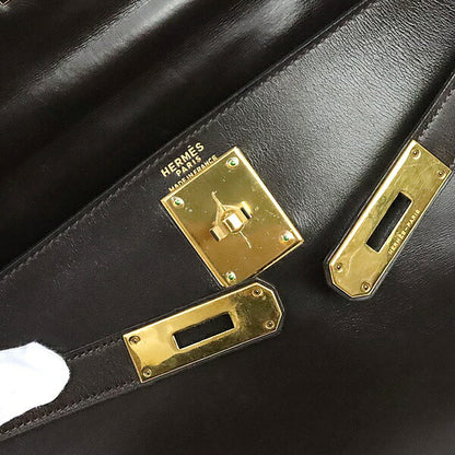 HERMES Vintage Kelly 28 Box Calf Brown Bag