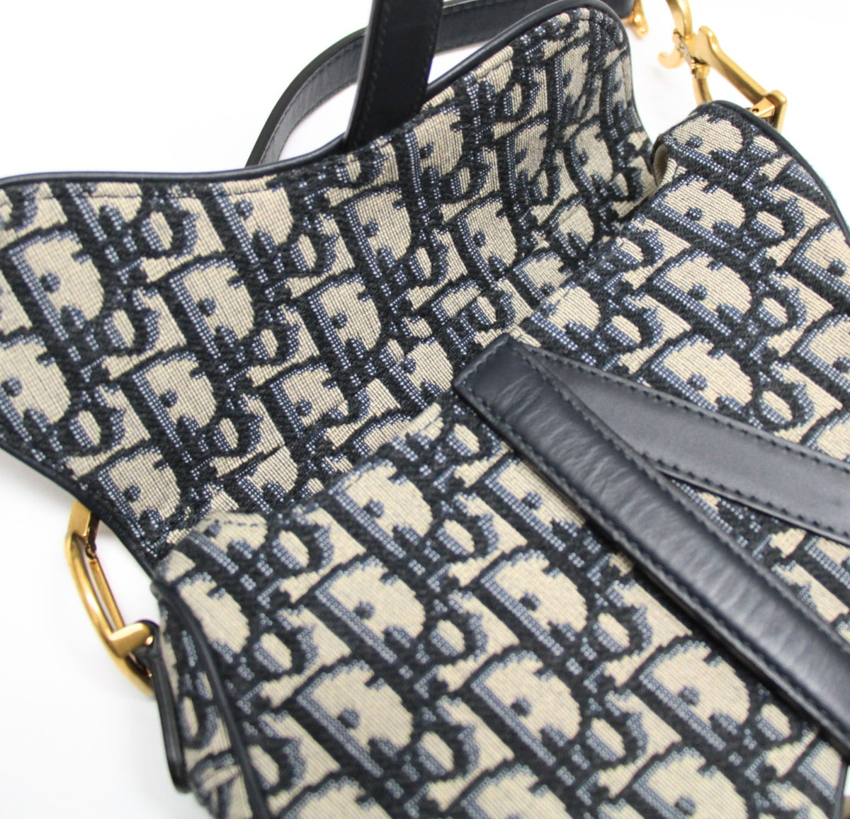 Christian Dior Mini Saddle Jacquard Navy Handbag