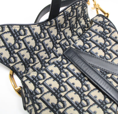 Christian Dior Mini Saddle Jacquard Navy Handbag