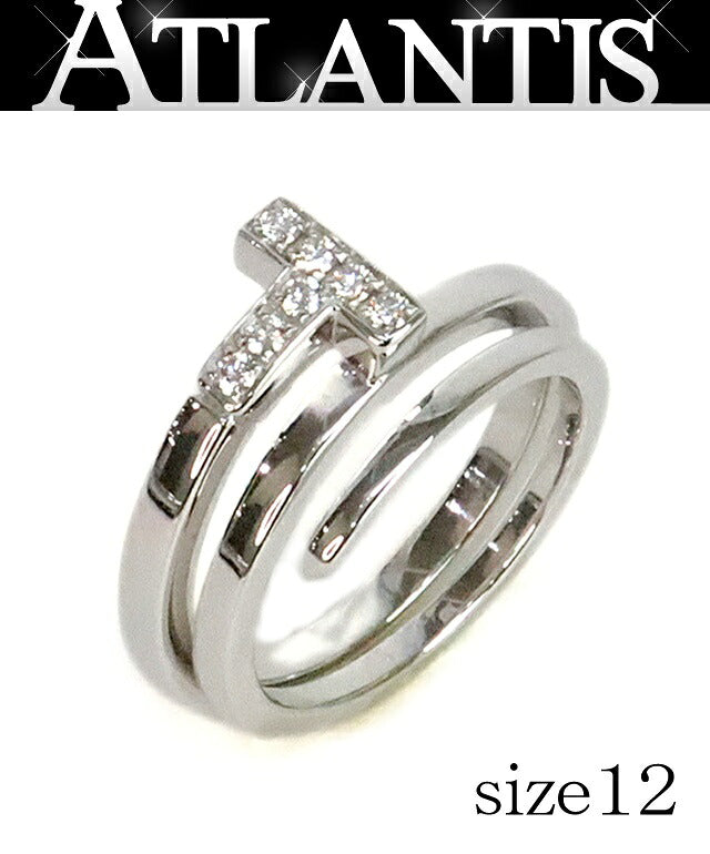TIFFANY & Co. T K18WG Diamond T Square Wrap Ring Size JP 12