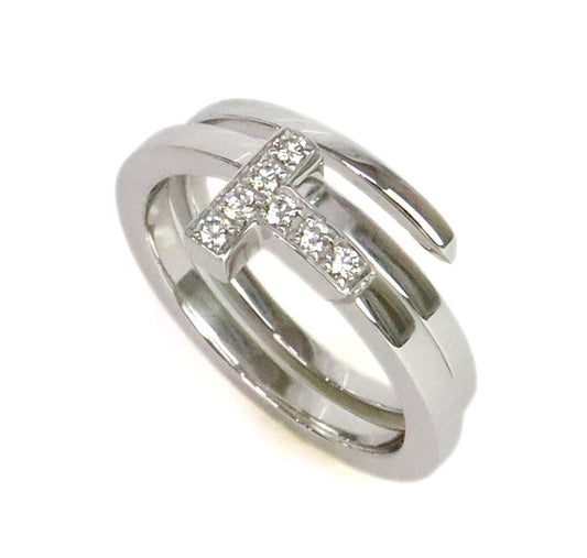 TIFFANY & Co. T K18WG Diamond T Square Wrap Ring Size JP 12