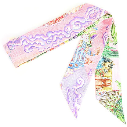 HERMES Twilly "CITY OF LIGHT" Scarf Multi