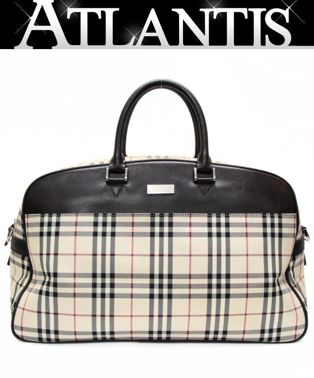 BURBERRY Nova Check Canvas Leather Boston Bag Beige