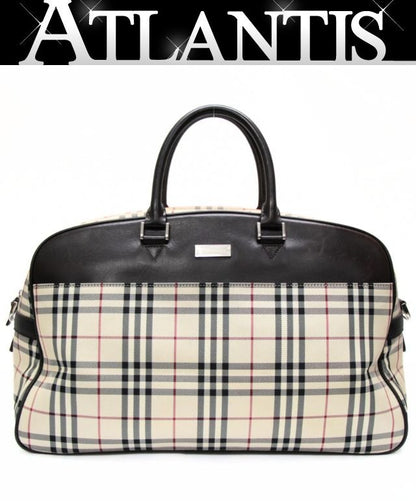 BURBERRY Nova Check Canvas Leather Boston Bag Beige