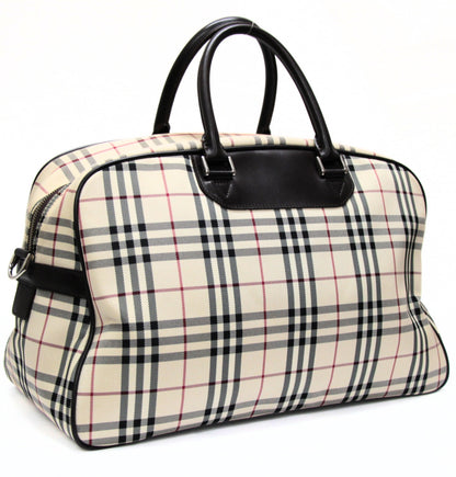 BURBERRY Nova Check Canvas Leather Boston Bag Beige