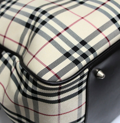 BURBERRY Nova Check Canvas Leather Boston Bag Beige