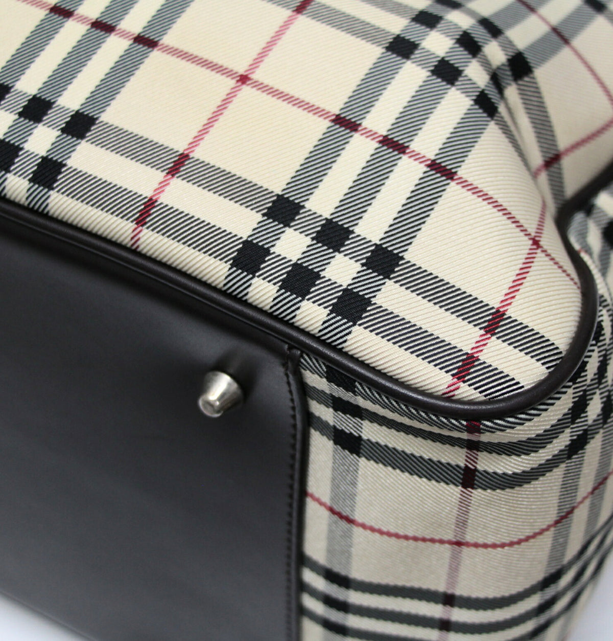 BURBERRY Nova Check Canvas Leather Boston Bag Beige