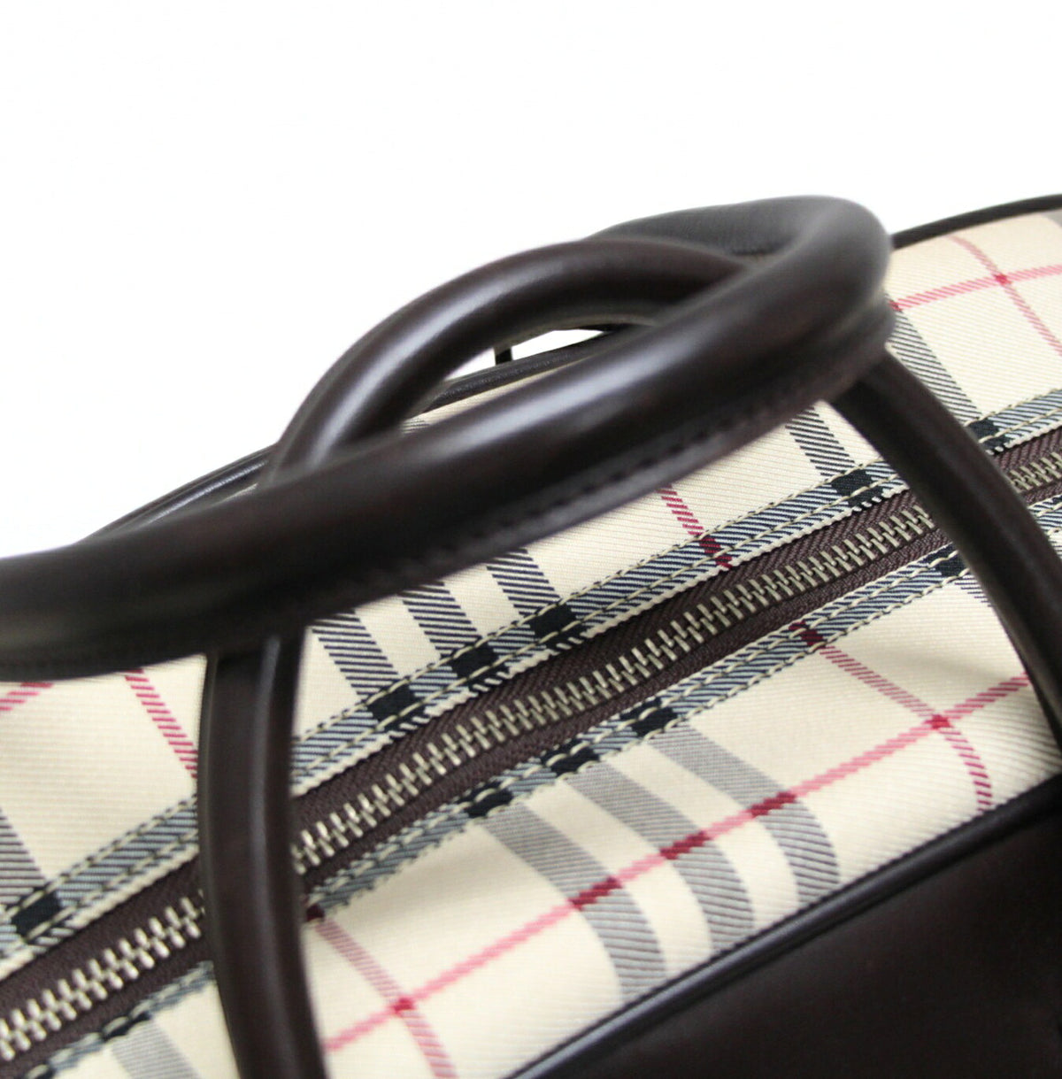 BURBERRY Nova Check Canvas Leather Boston Bag Beige
