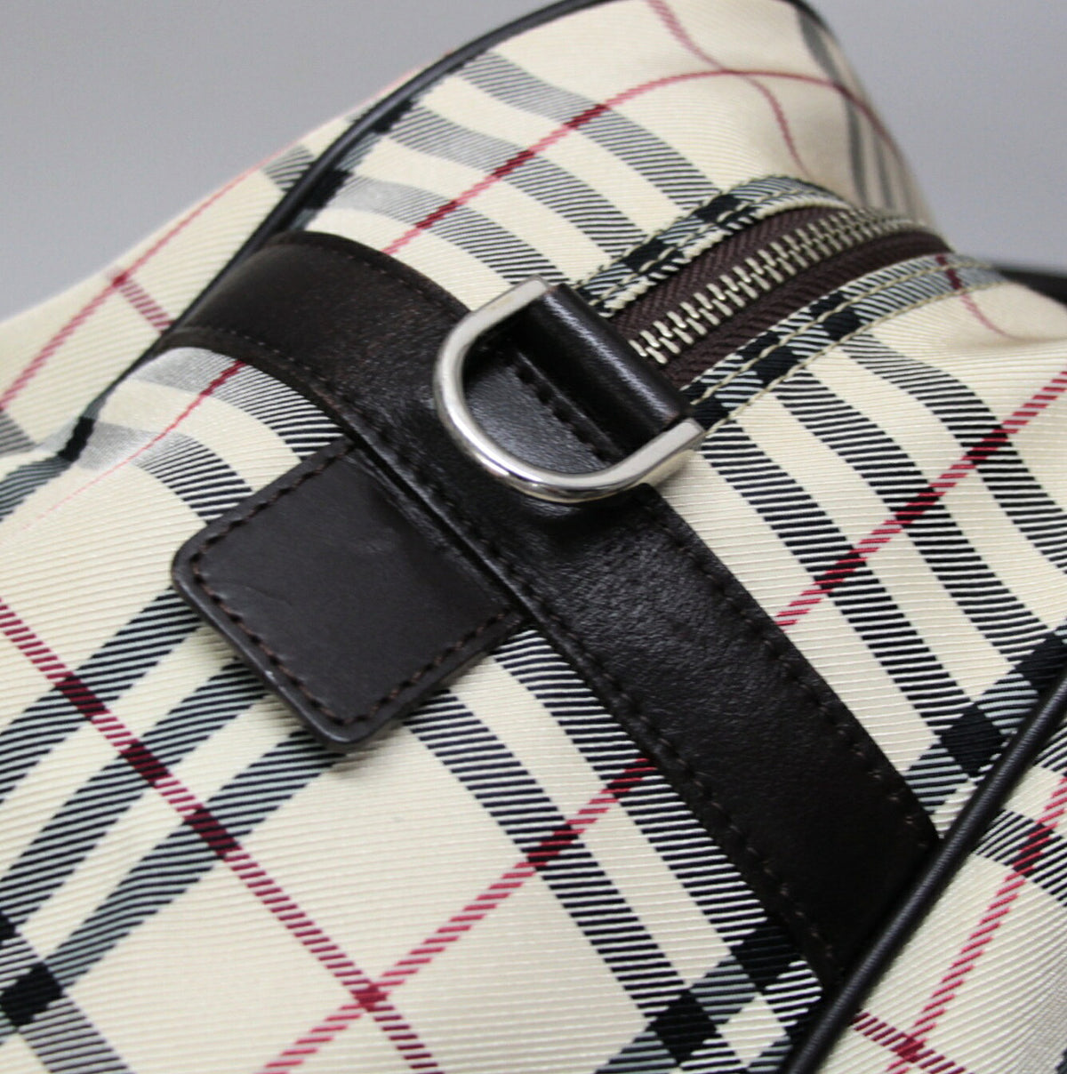 BURBERRY Nova Check Canvas Leather Boston Bag Beige
