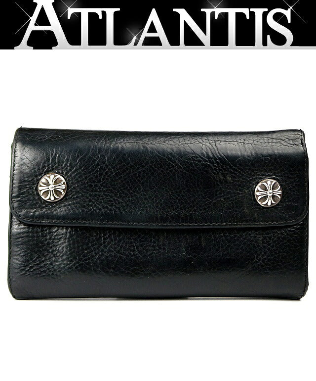 CHROME HEARTS Wave Cross Button Tri-fold Wallet Black