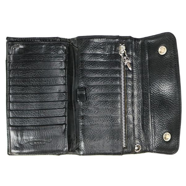 CHROME HEARTS Wave Cross Button Tri-fold Wallet Black