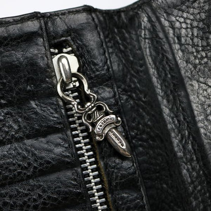 CHROME HEARTS Wave Cross Button Tri-fold Wallet Black