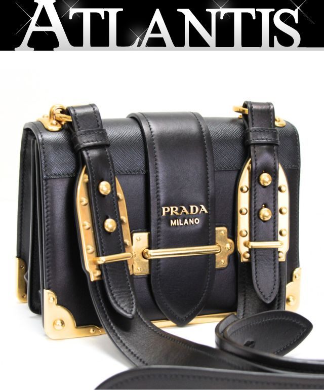 PRADA Cahier Leather Shoulder Bag Black