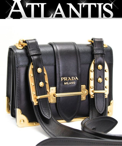 PRADA Cahier Leather Shoulder Bag Black