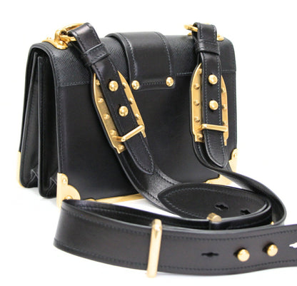 PRADA Cahier Leather Shoulder Bag Black
