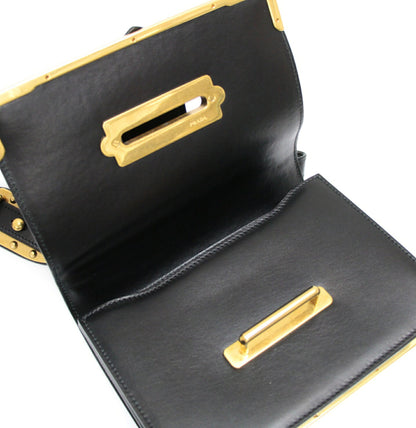 PRADA Cahier Leather Shoulder Bag Black