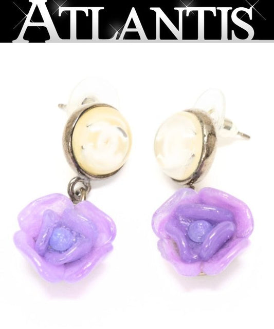 CHANEL Coco Mark Camellia Plastic Earrings
