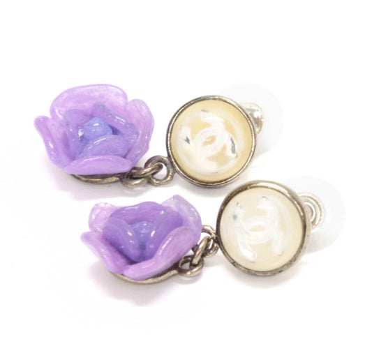 CHANEL Coco Mark Camellia Plastic Earrings