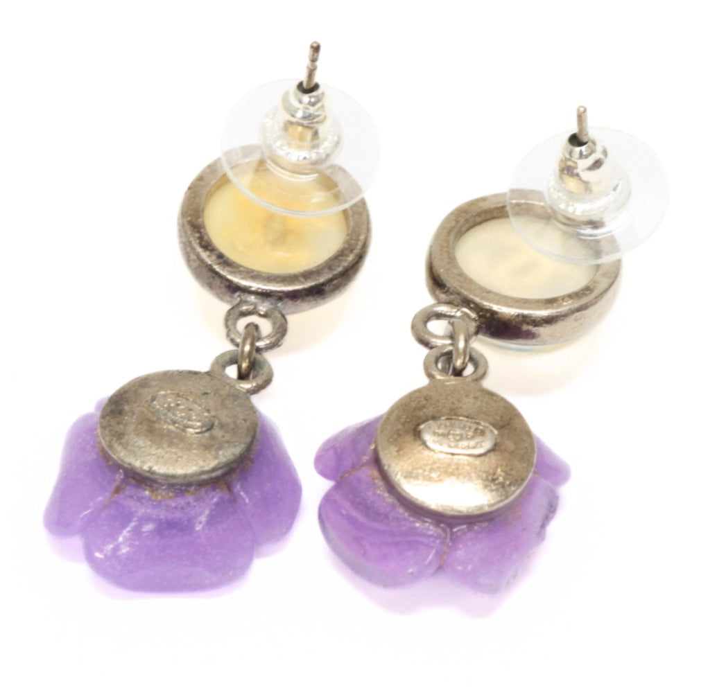 CHANEL Coco Mark Camellia Plastic Earrings