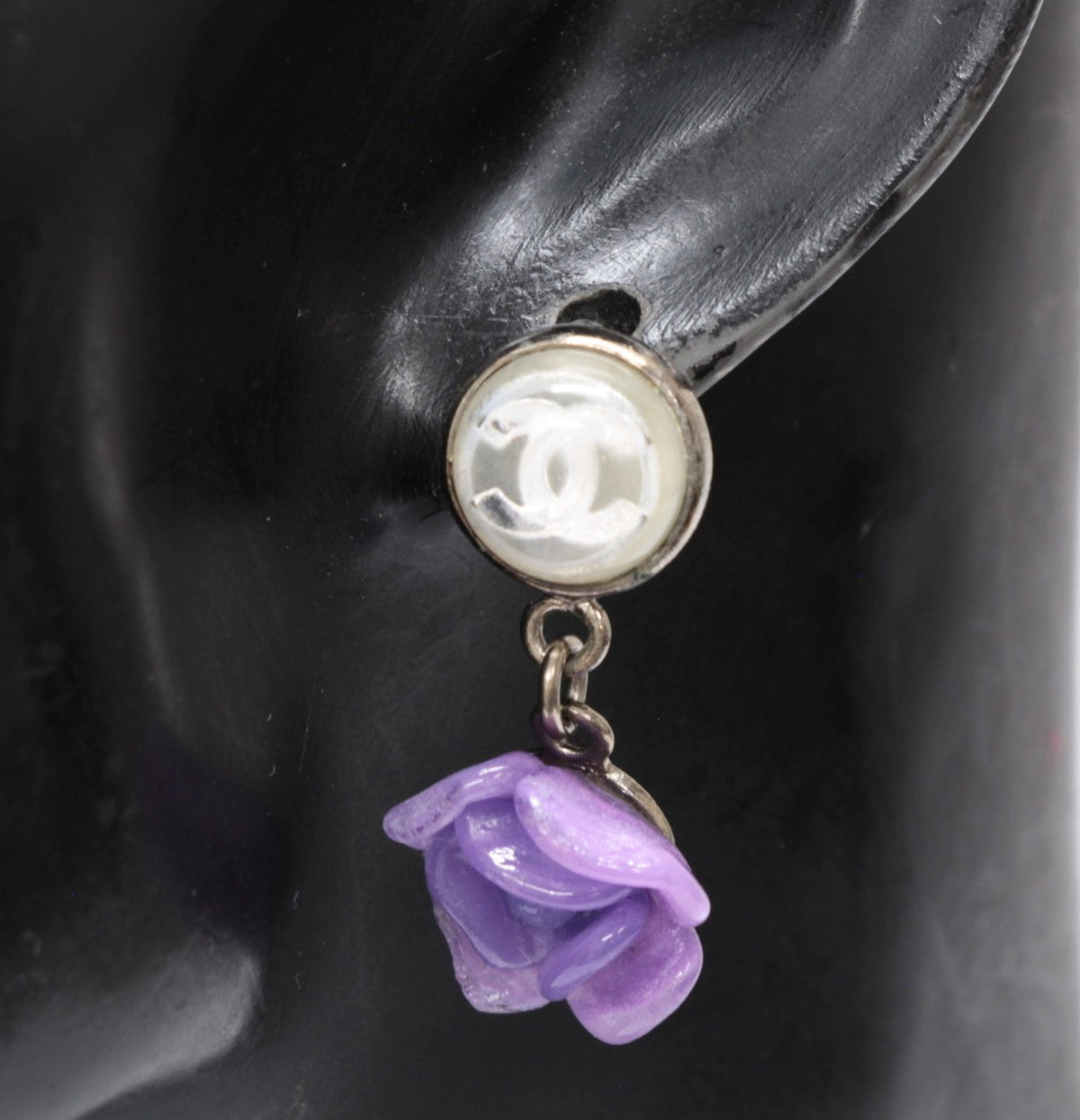 CHANEL Coco Mark Camellia Plastic Earrings