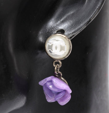 CHANEL Coco Mark Camellia Plastic Earrings