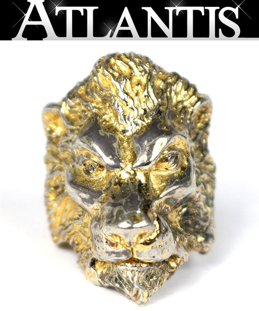 CRAZY PIG Lion Gold Plated Silver 925 Ring Gold Size JP 20.5