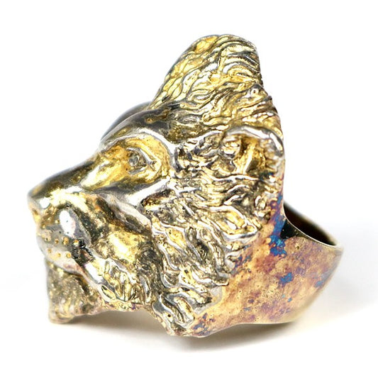 CRAZY PIG Lion Gold Plated Silver 925 Ring Gold Size JP 20.5