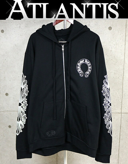 CHROME HEARTS Floral Cross Horseshoe Hoodie Black Size XL