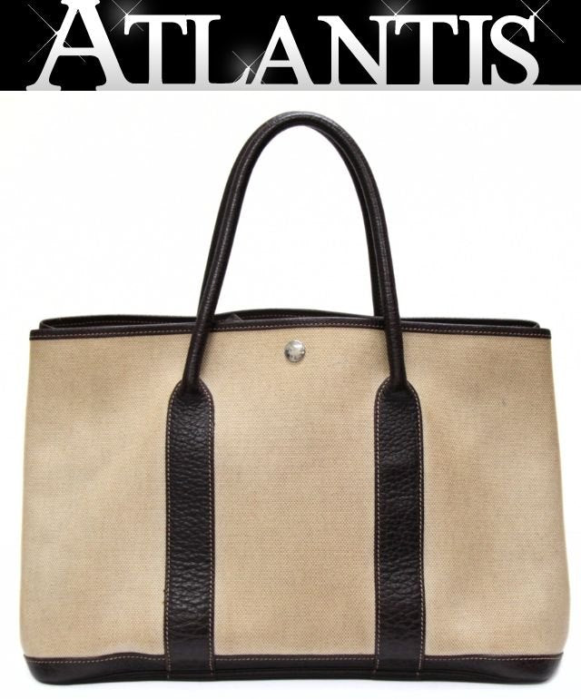 HERMES Garden Party PM Toile H Bag Marron