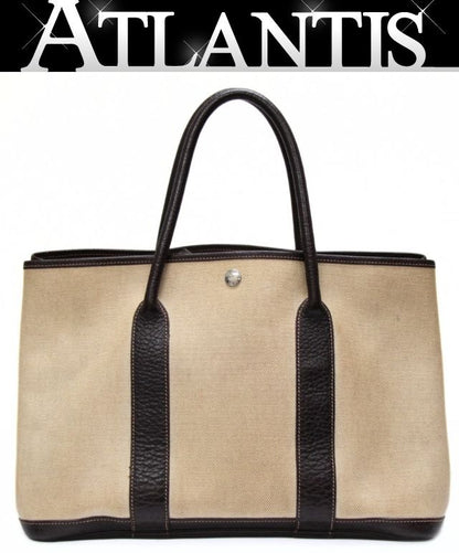 HERMES Garden Party PM Toile H Bag Marron