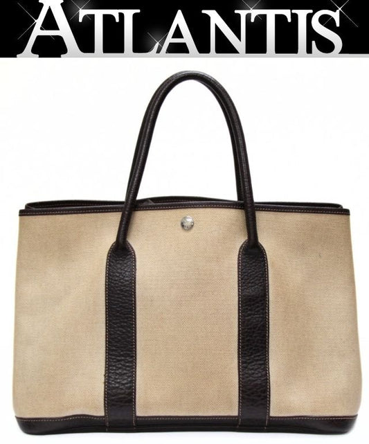 HERMES Garden Party PM Toile H Bag Marron