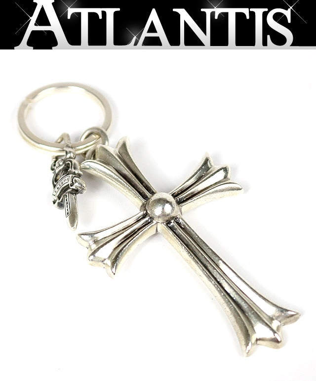 CHROME HEARTS Large Cross Split Dagger Keyring Silver