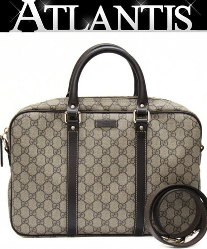 GUCCI GG Supreme Leather Briefcase Brown