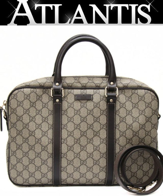 GUCCI GG Supreme Leather Briefcase Brown