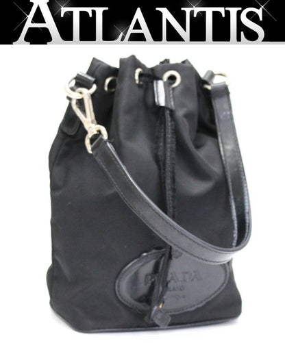 PRADA Nylon Drawstring Pouch Handbag Black